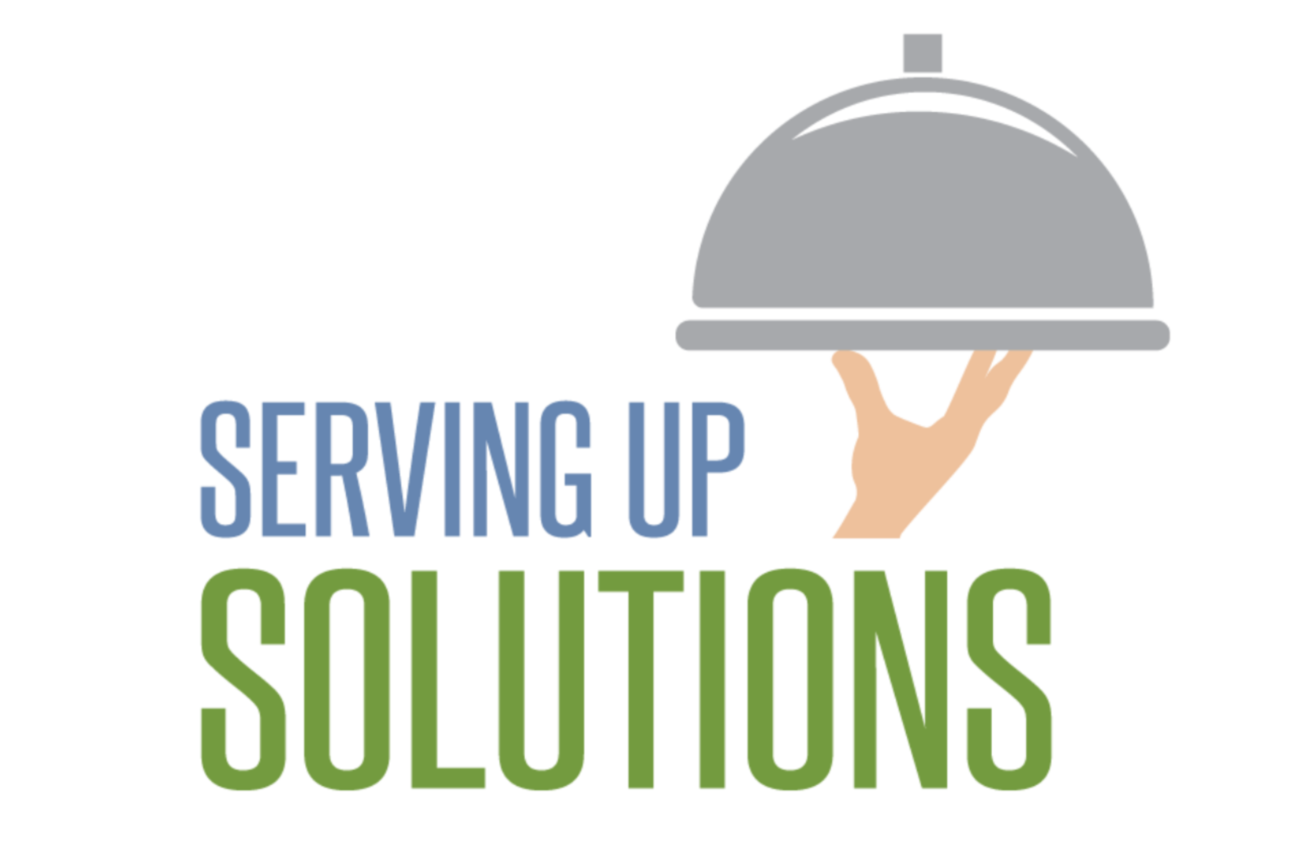Serving Up Solutions online auction promotional image with a cloche icon, Arkansas Hunger Relief Alliance logo, a QR code, and various event and venue photos in the background. Text encourages browsing and bidding.