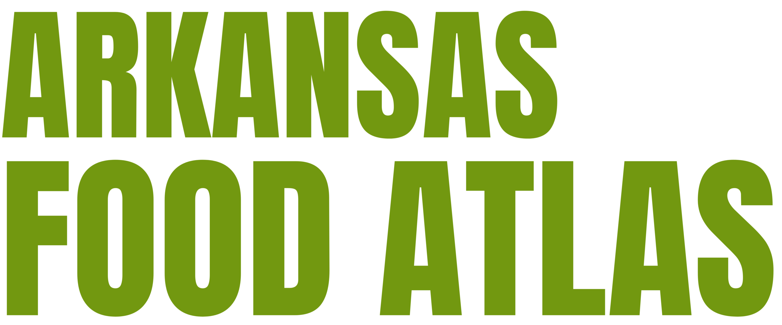 Bold green text on a white background reads ARKANSAS FOOD ATLAS.