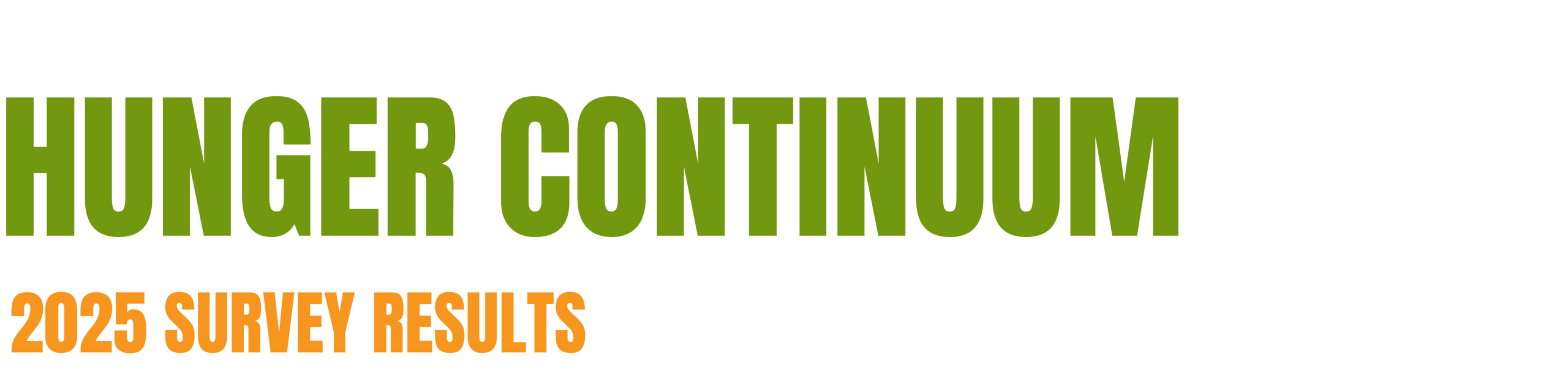 Text reads: “HUNGER CONTINUUM” in large green letters and “2025 SURVEY RESULTS” in smaller orange letters on a white background.