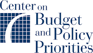 Logo for the Center on Budget and Policy Priorities, featuring a stylized grid with a curved line and the organizations name in blue text.